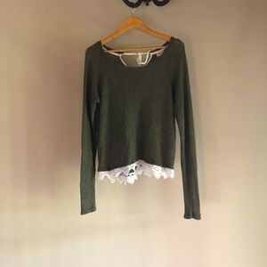 Mission XL Lightweight-Tie-In-The-Back Sweater With Lace